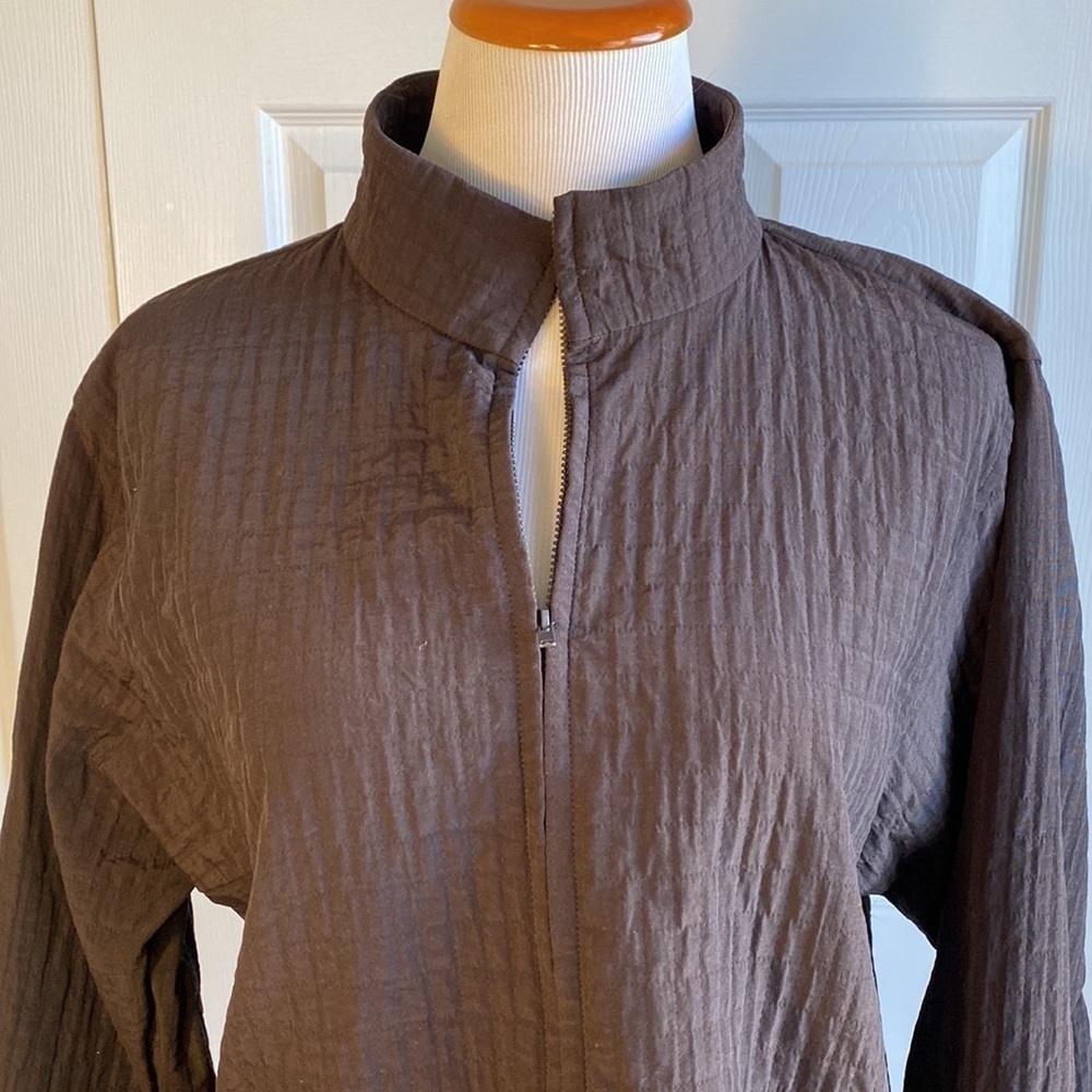 Eileen Fisher Lightweight Brown Textured Zippered Jacket Size Large